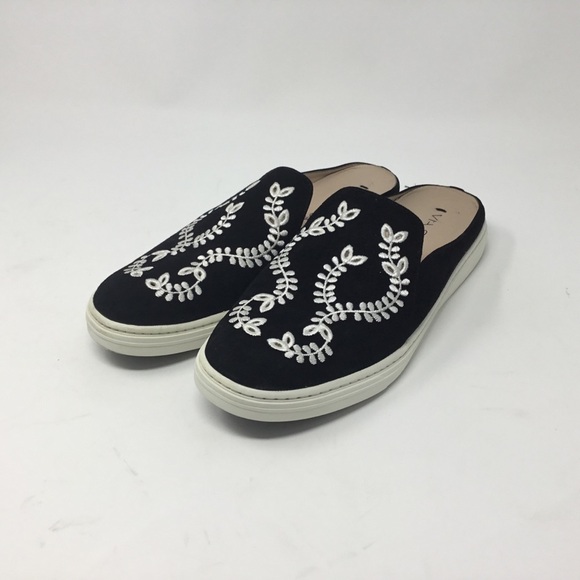Via Spiga Rina3 Black Suede Embroidered Mules. - Picture 1 of 9